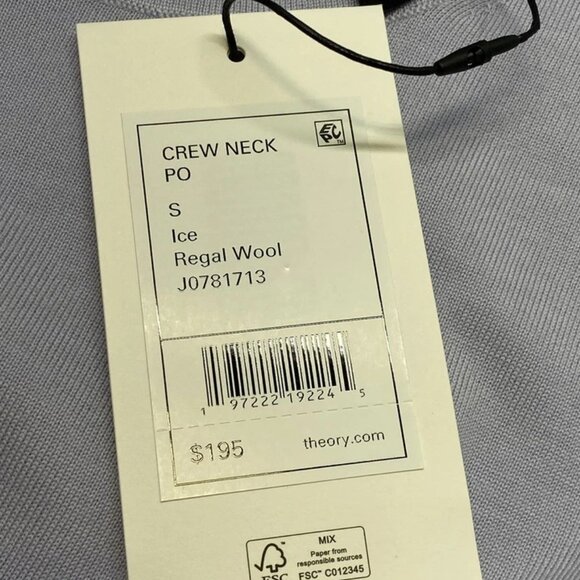 NEW THEORY Mens Sweater Ice Blue Size S Crewneck Regal Wool Long Sleeve Pullover - Picture 5 of 11